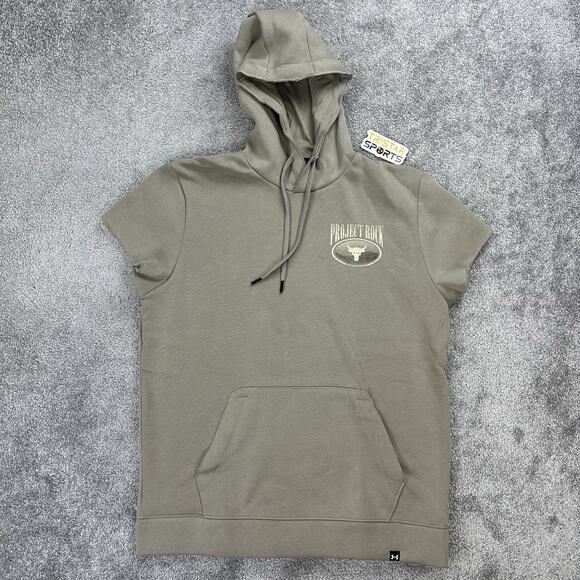 Under Armour Project Rock Short Sleeve Hoodie Mens Size Medium Taupe 1383209 - Picture 1 of 9